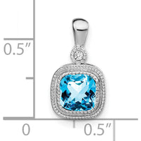 14K White Gold 6mm Cushion Swiss Blue Topaz and Round Diamond Pendant - 1.11 Carat Total Gemstone Weight by Lumare Gioia