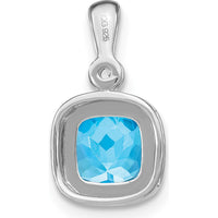 14K White Gold 6mm Cushion Swiss Blue Topaz and Round Diamond Pendant - 1.11 Carat Total Gemstone Weight by Lumare Gioia