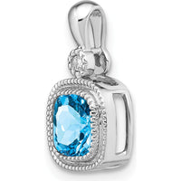 14K White Gold 6mm Cushion Swiss Blue Topaz and Round Diamond Pendant - 1.11 Carat Total Gemstone Weight by Lumare Gioia