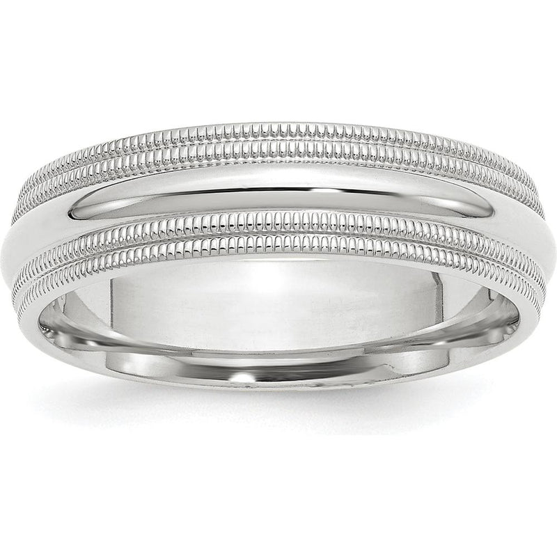14K White Gold 6mm Double Milgrain Comfort Fit Wedding Band Size 4 by 0