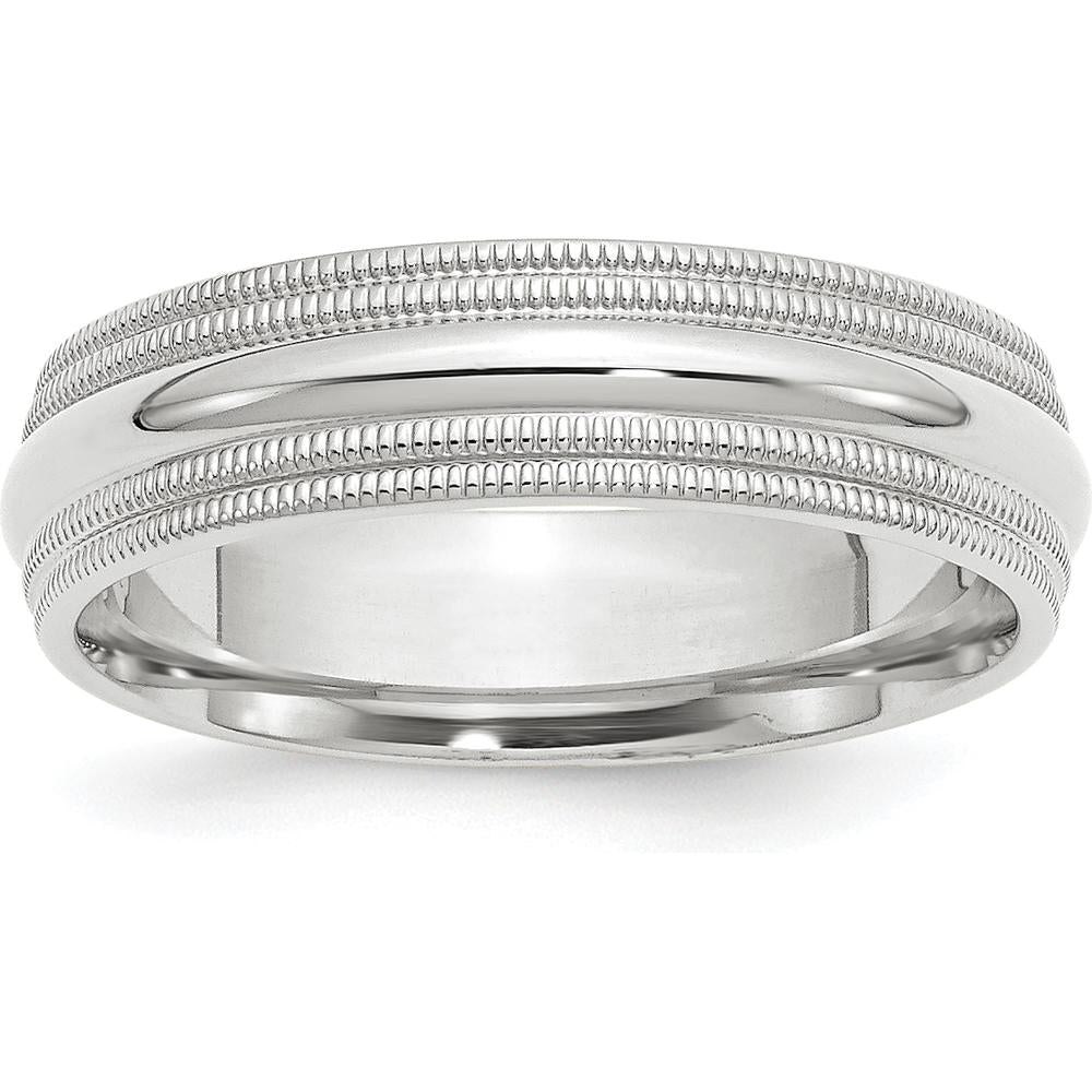14K White Gold 6mm Double Milgrain Comfort Fit Wedding Band - Unisex, Size 7.5 by 0