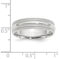 14K White Gold 6mm Double Milgrain Comfort Fit Wedding Band - Unisex, Size 7.5 by 0