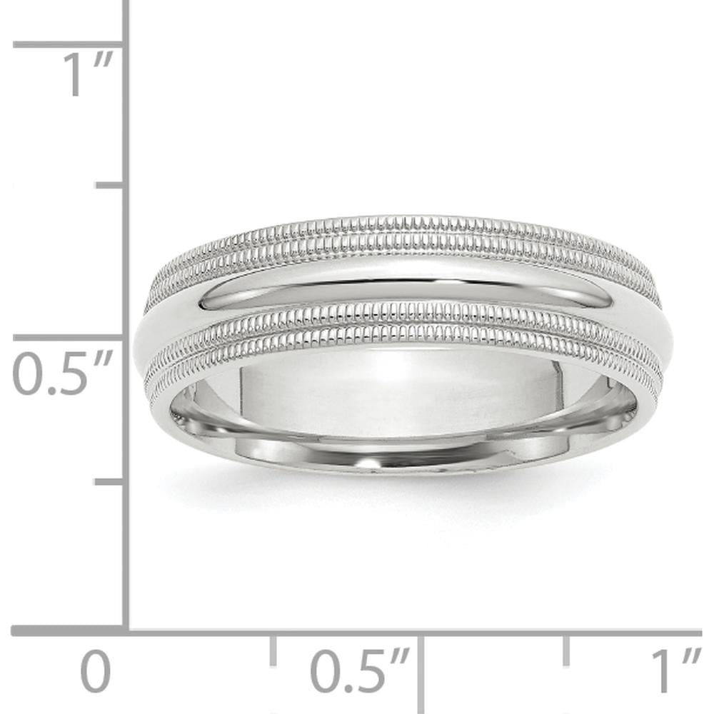 14K White Gold 6mm Double Milgrain Comfort Fit Wedding Band - Unisex, Size 7.5 by 0