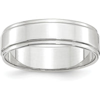 14K White Gold 6mm Flat Wedding Band with Step Down Edge - Size 8 by Luciano & Cie
