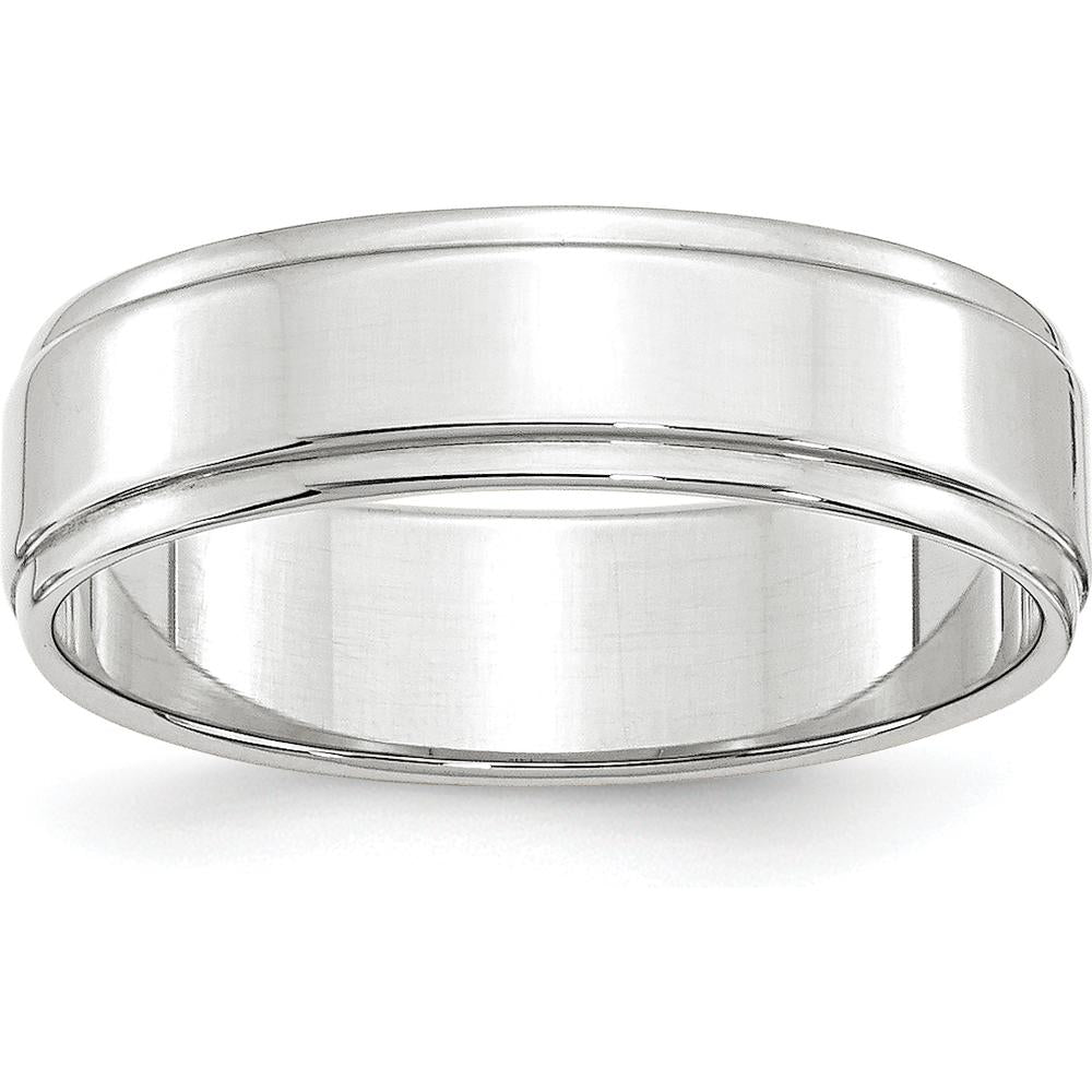 14K White Gold 6mm Flat Wedding Band with Step Down Edge - Size 8 by Luciano & Cie