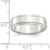14K White Gold 6mm Flat Wedding Band with Step Down Edge - Size 8 by Luciano & Cie
