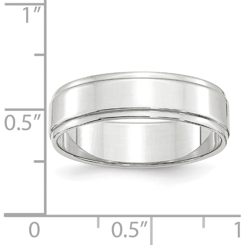 14K White Gold 6mm Flat Wedding Band with Step Down Edge - Size 8 by Luciano & Cie