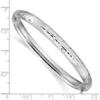 14K White Gold 6mm Florentine Engraved Hinged Bangle Bracelet with Diamond-Cut Texture by 0