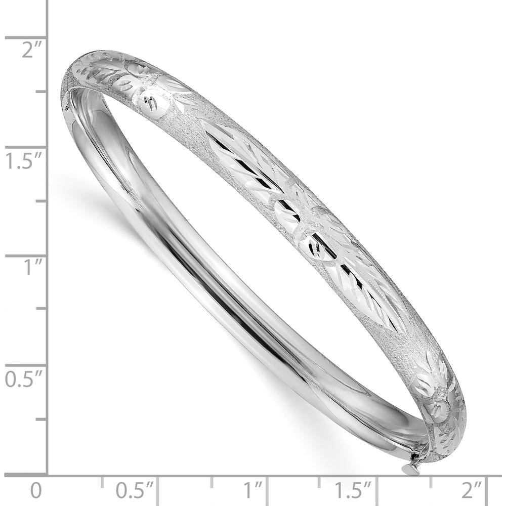14K White Gold 6mm Florentine Engraved Hinged Bangle Bracelet with Diamond-Cut Texture by 0