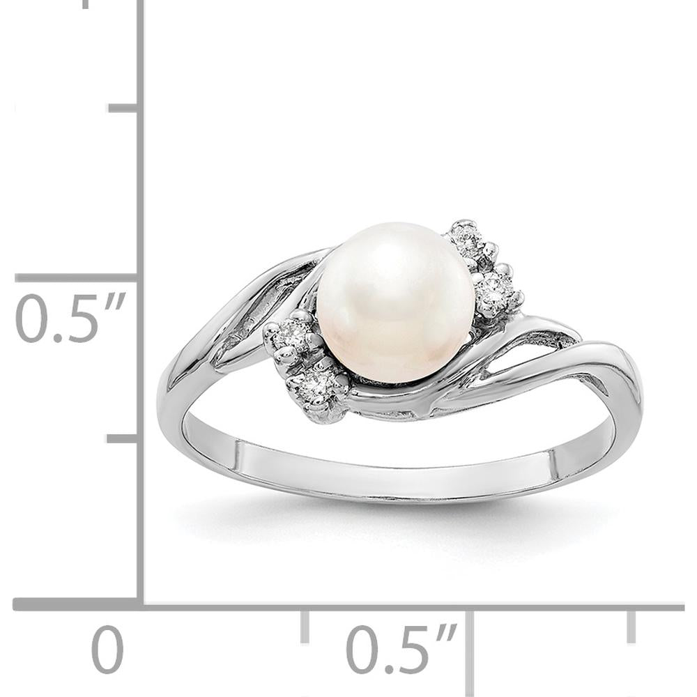 14K White Gold 6mm Freshwater Cultured Pearl and Diamond Ring with 4 Round Diamonds - 0.048 Carat Total Diamond Weight by Monteluci Fine Jewelry
