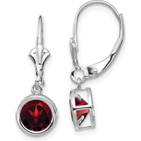 14K White Gold 6mm Garnet Drop Earrings with Faceted Round Stones - 1.00 Carat Total Garnet Weight by Monteluci Fine Jewelry