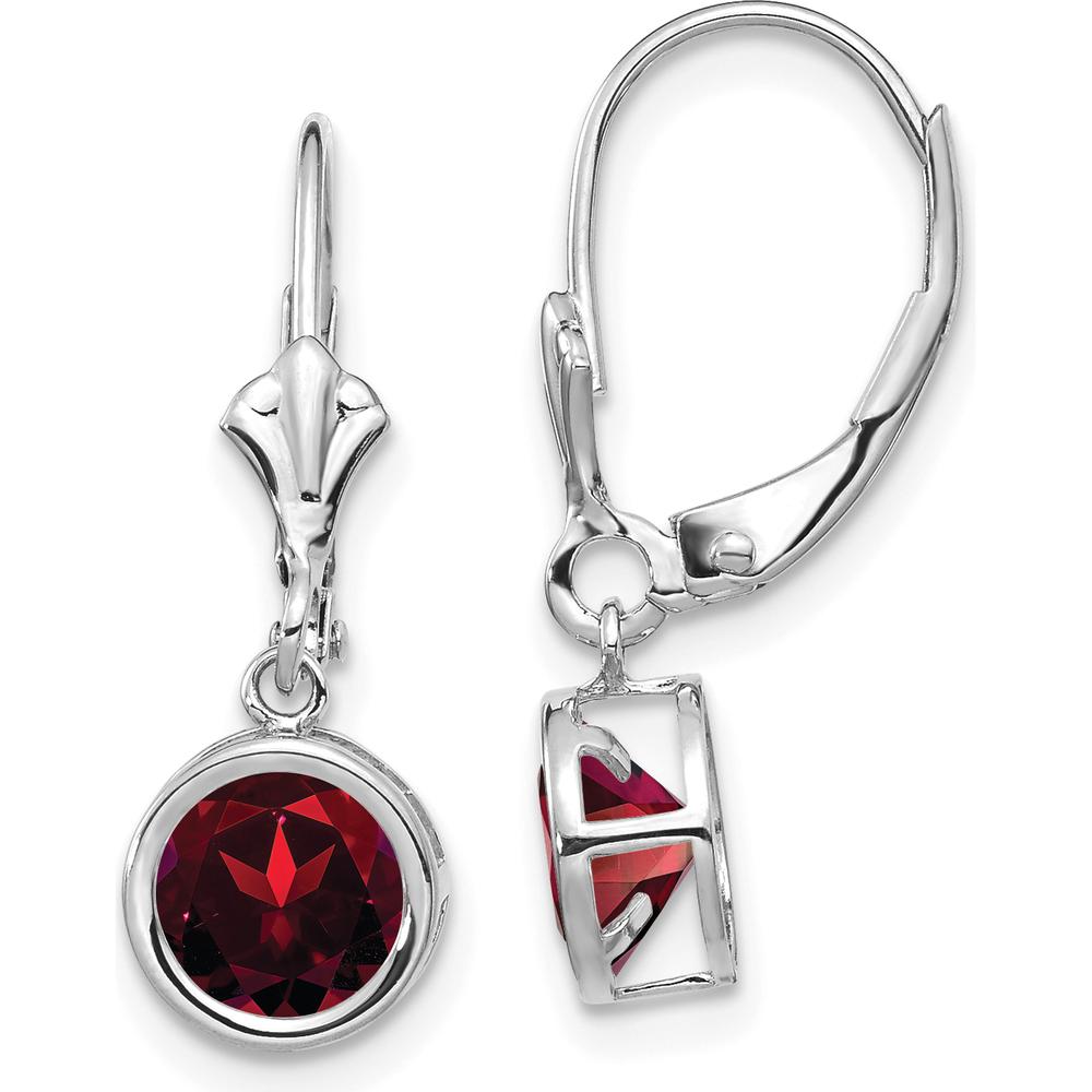 14K White Gold 6mm Garnet Drop Earrings with Faceted Round Stones - 1.00 Carat Total Garnet Weight by Monteluci Fine Jewelry