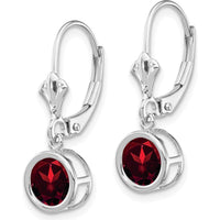 14K White Gold 6mm Garnet Drop Earrings with Faceted Round Stones - 1.00 Carat Total Garnet Weight by Monteluci Fine Jewelry