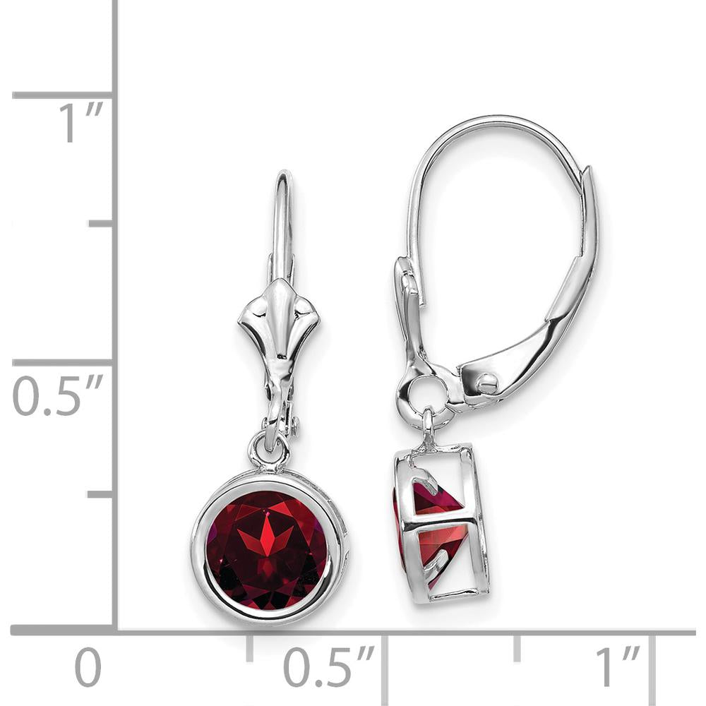 14K White Gold 6mm Garnet Drop Earrings with Faceted Round Stones - 1.00 Carat Total Garnet Weight by Monteluci Fine Jewelry
