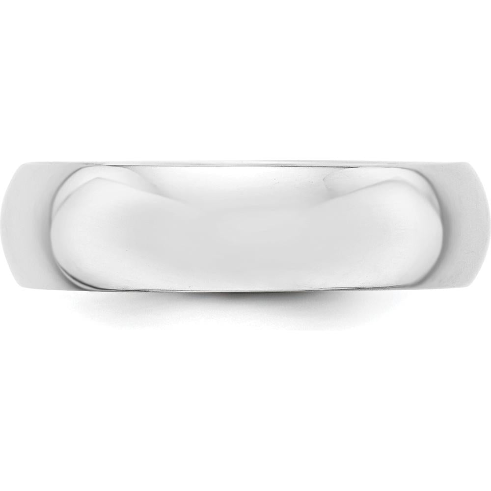 14K White Gold 6mm Half-Round Wedding Band - Polished, Rhodium-Plated, Size 10 by Luciano & Cie
