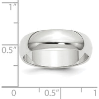 14K White Gold 6mm Half-Round Wedding Band - Polished, Rhodium-Plated, Size 10 by Luciano & Cie