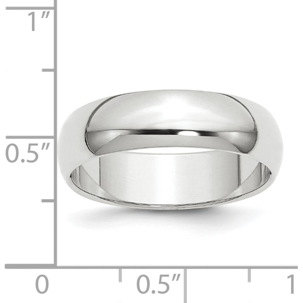 14K White Gold 6mm Half-Round Wedding Band - Polished with Rhodium Plating by Luciano & Cie