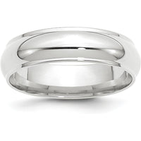 14K White Gold 6mm Half Round Wedding Band with Ridged Edges - Size 10 by Luciano & Cie