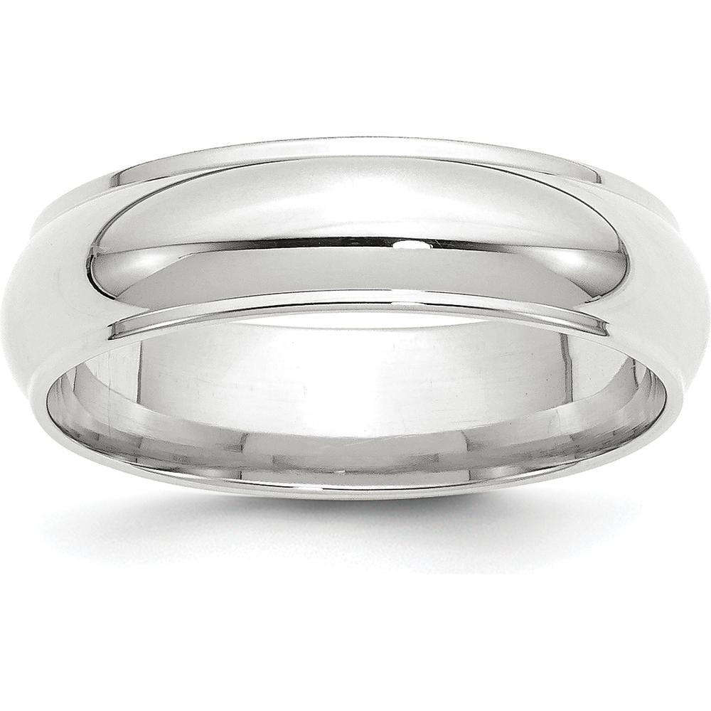 14K White Gold 6mm Half Round Wedding Band with Ridged Edges - Size 10 by Luciano & Cie