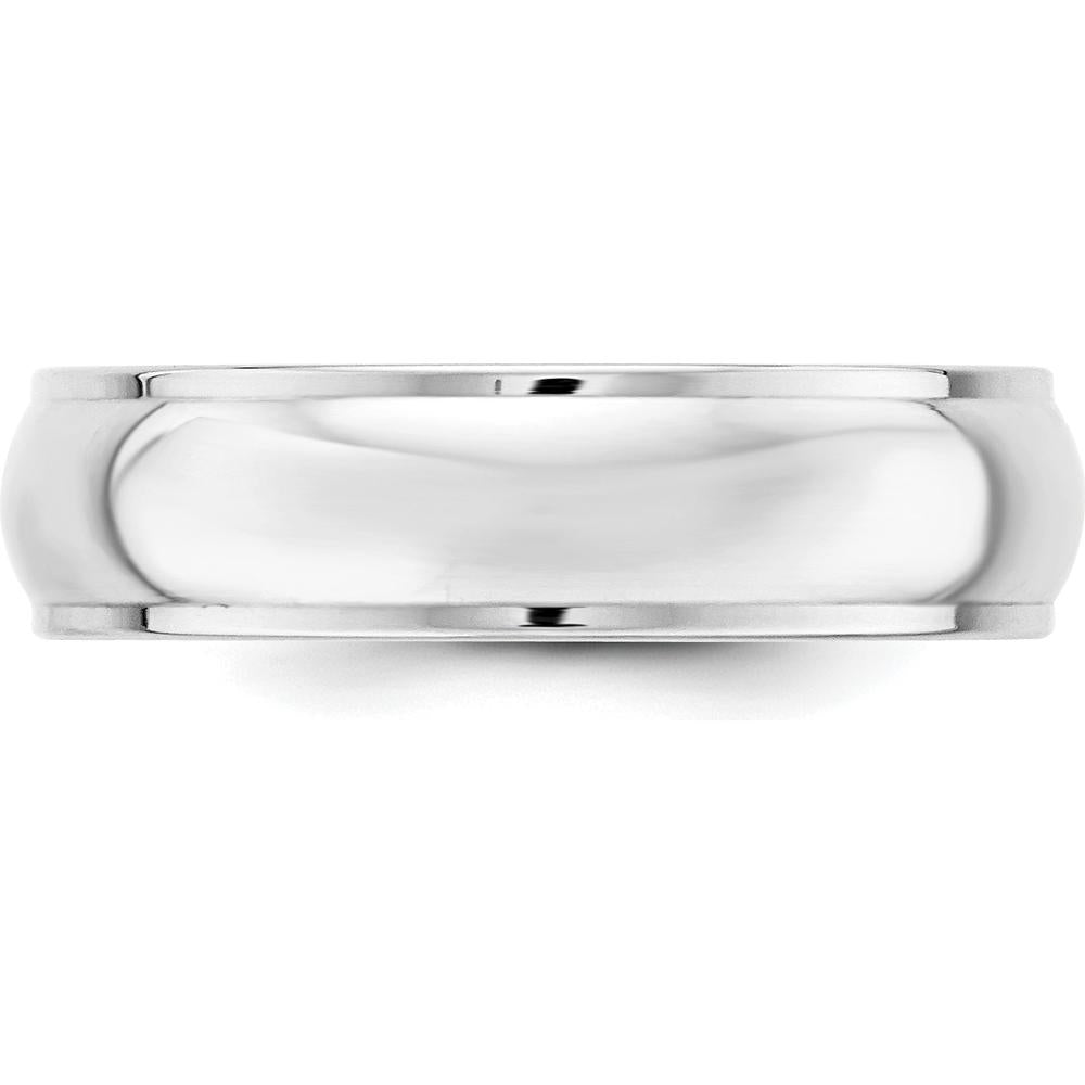 14K White Gold 6mm Half Round Wedding Band with Ridged Edges - Size 11 by Luciano & Cie