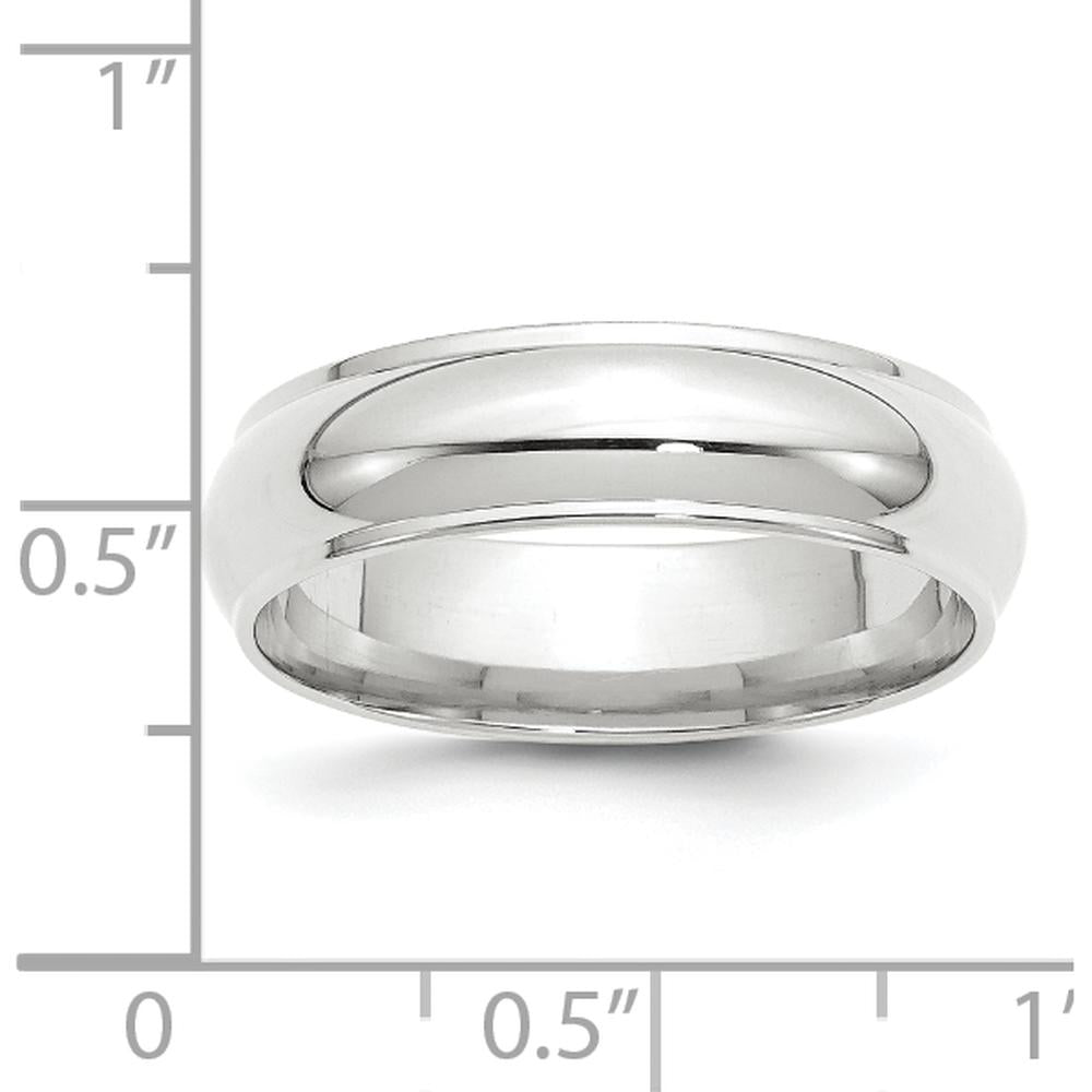 14K White Gold 6mm Half Round Wedding Band with Ridged Edges - Size 11 by Luciano & Cie