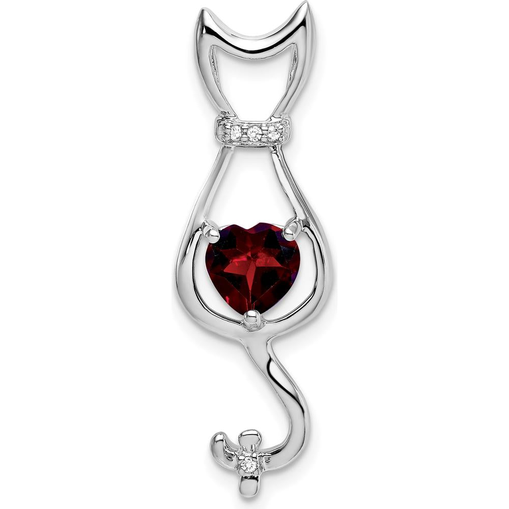 14K White Gold 6mm Heart Garnet and Diamond Cat Pendant - 0.99 Carat Garnet, 0.02 Carat Diamond Weight by Lumare Gioia