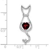 14K White Gold 6mm Heart Garnet and Diamond Cat Pendant - 0.99 Carat Garnet, 0.02 Carat Diamond Weight by Lumare Gioia