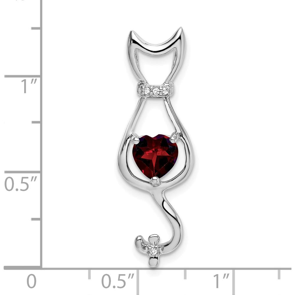 14K White Gold 6mm Heart Garnet and Diamond Cat Pendant - 0.99 Carat Garnet, 0.02 Carat Diamond Weight by Lumare Gioia