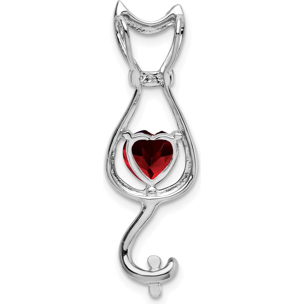 14K White Gold 6mm Heart Garnet and Diamond Cat Pendant - 0.99 Carat Garnet, 0.02 Carat Diamond Weight by Lumare Gioia