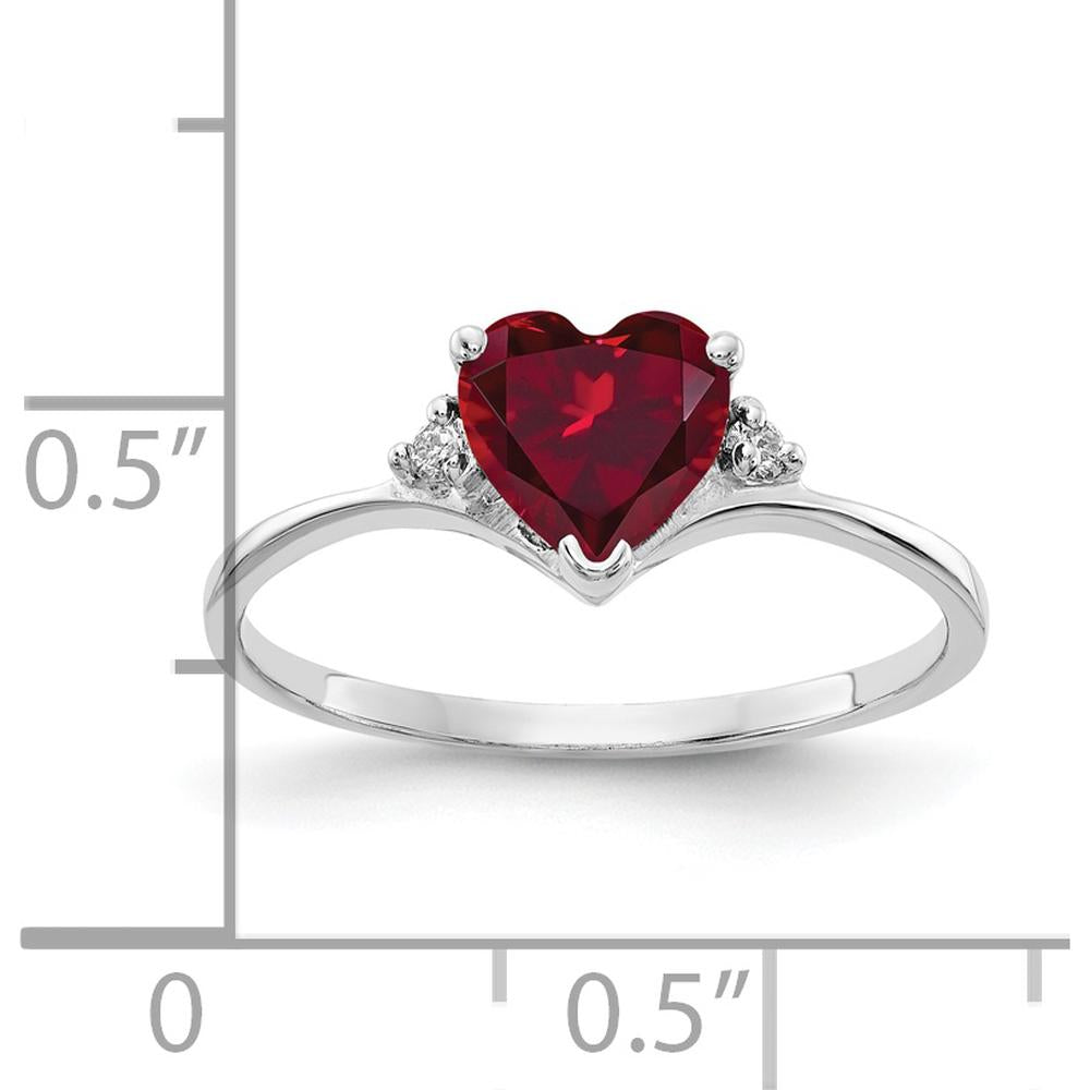 14K White Gold 6mm Heart Lab-Created Ruby Ring with Diamond Accents - 0.03 Carat Diamond Weight by Monteluci Fine Jewelry