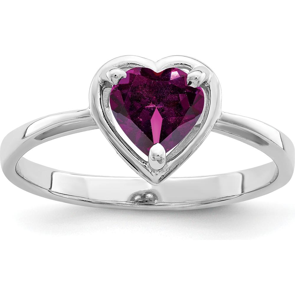 14K White Gold 6mm Heart Rhodolite Garnet Ring - 1.00 Carat Natural Garnet by Monteluci Fine Jewelry