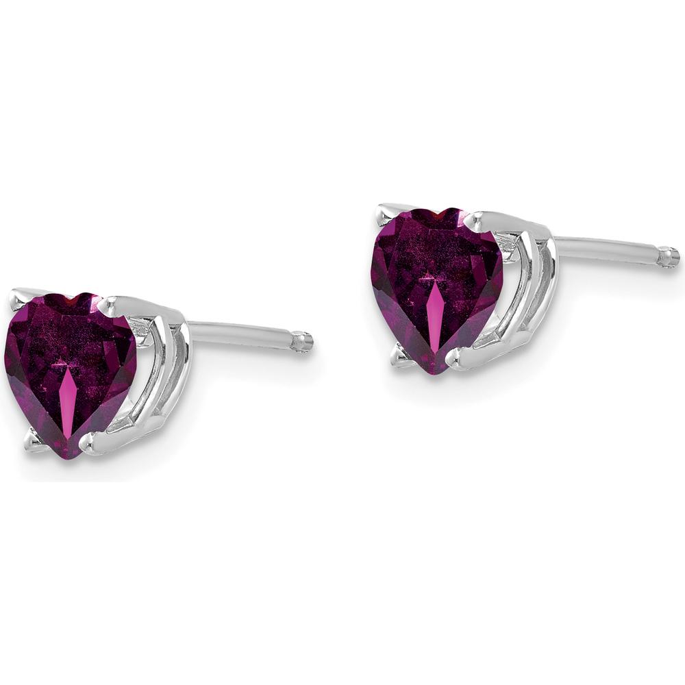 14K White Gold 6mm Heart Shaped Rhodolite Garnet Stud Earrings - 1.00 Carat Total Gem Weight by Monteluci Fine Jewelry