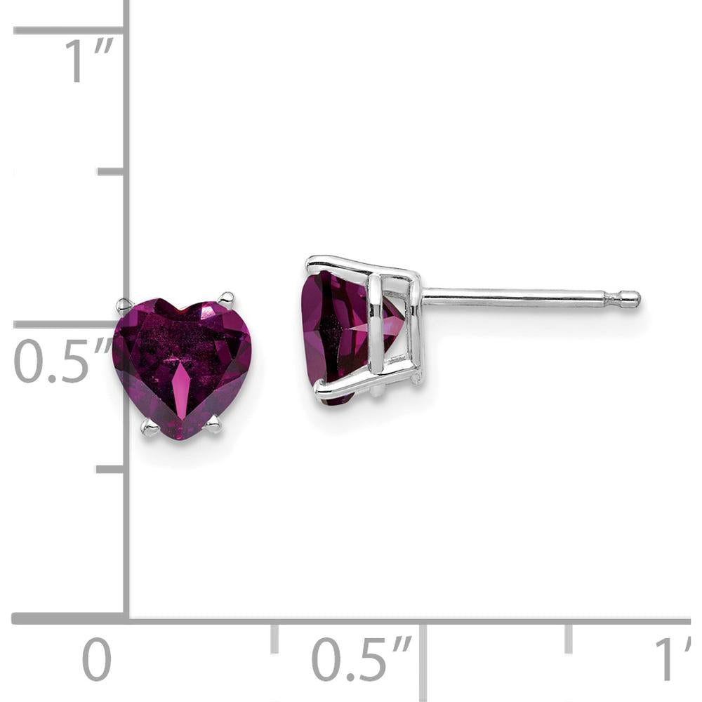 14K White Gold 6mm Heart Shaped Rhodolite Garnet Stud Earrings - 1.00 Carat Total Gem Weight by Monteluci Fine Jewelry