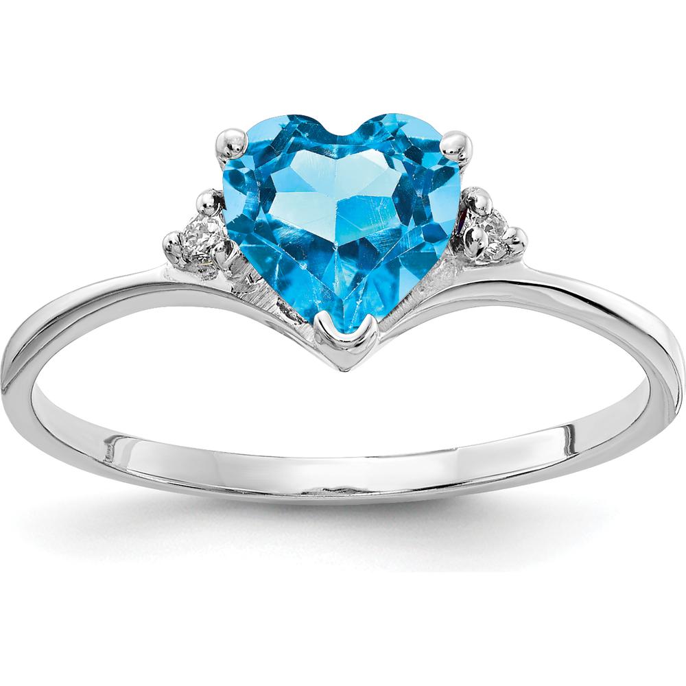 14K White Gold 6mm Heart-Shaped Swiss Blue Topaz Ring with Round Diamonds - 1.065 Carat Total Gemstone Weight by Monteluci Fine Jewelry
