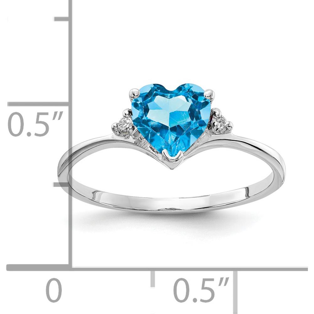 14K White Gold 6mm Heart-Shaped Swiss Blue Topaz Ring with Round Diamonds - 1.065 Carat Total Gemstone Weight by Monteluci Fine Jewelry