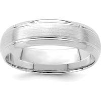 14K White Gold 6mm Heavyweight Comfort Fit Brushed Satin Line Edge Wedding Band by 0