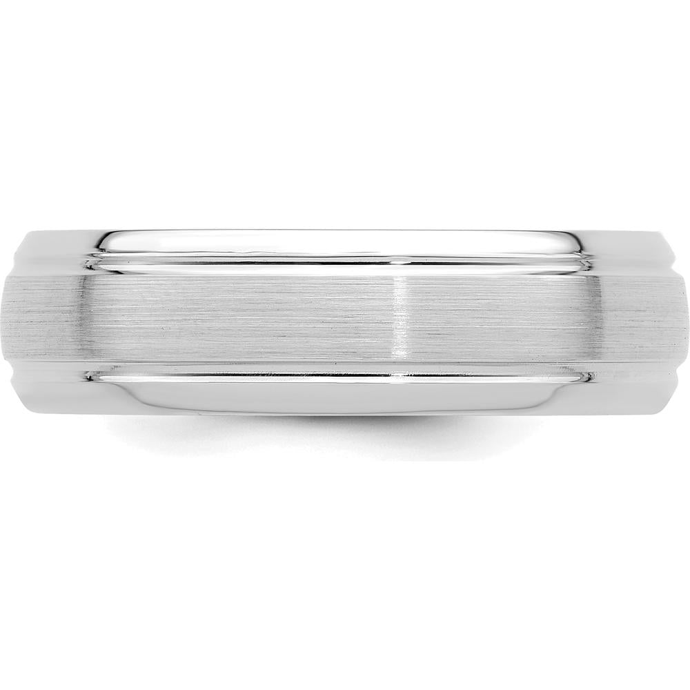 14K White Gold 6mm Heavyweight Comfort Fit Brushed Satin Line Edge Wedding Band by 0