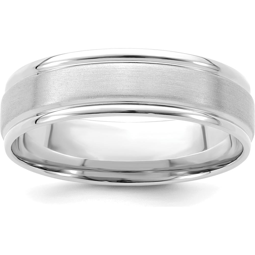 14K White Gold 6mm Heavyweight Comfort Fit Brushed Satin/Polished Grooved Edge Wedding Band - Size 10.5 by 0