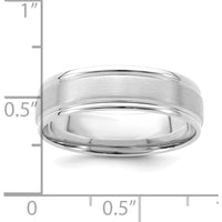 14K White Gold 6mm Heavyweight Comfort Fit Brushed Satin/Polished Grooved Edge Wedding Band - Size 10.5 by 0