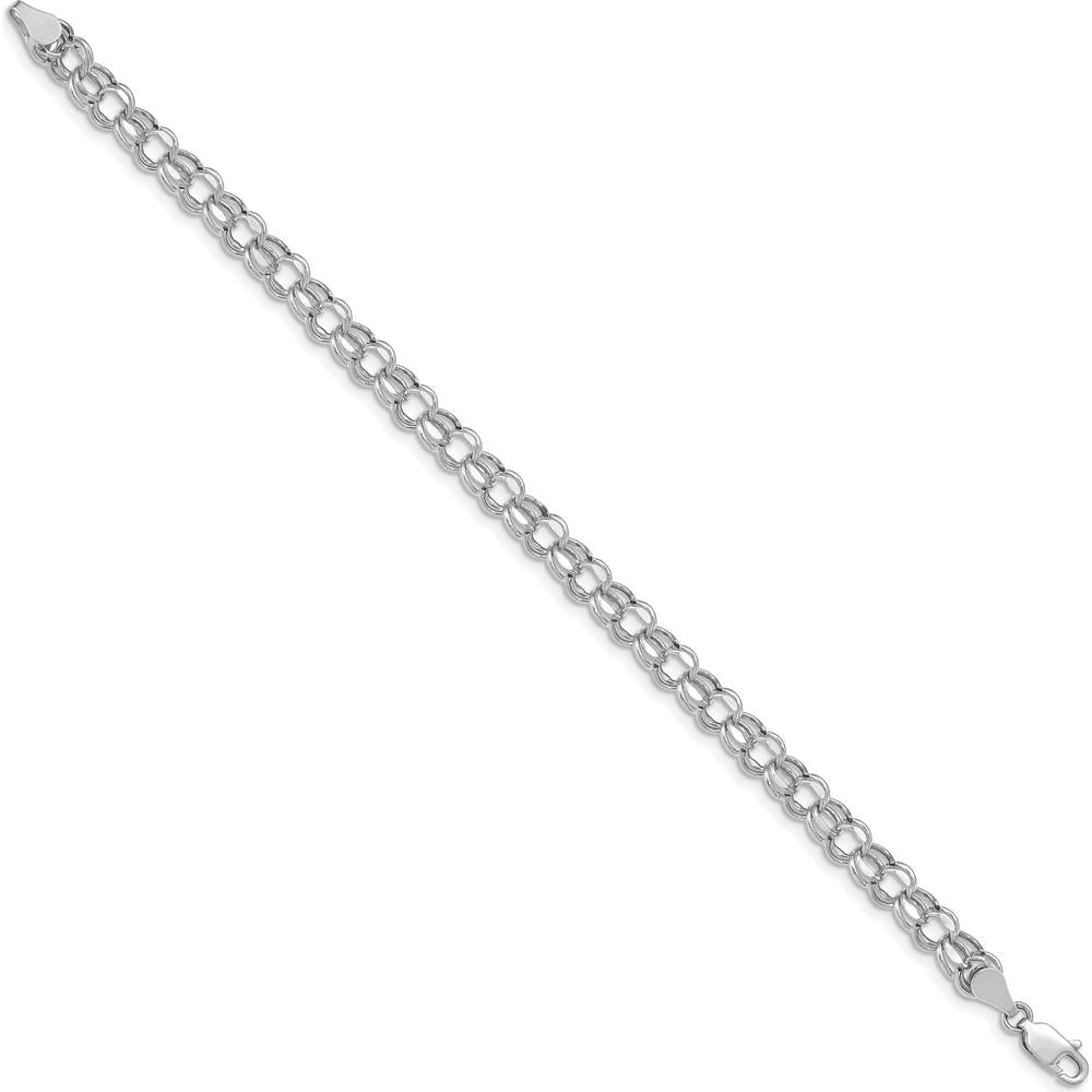 14K White Gold 6mm Hollow Diamond-Cut Double Link Charm Bracelet - 7" Length by Oro Pregiato