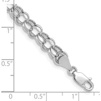 14K White Gold 6mm Hollow Diamond-Cut Double Link Charm Bracelet - 7" Length by Oro Pregiato