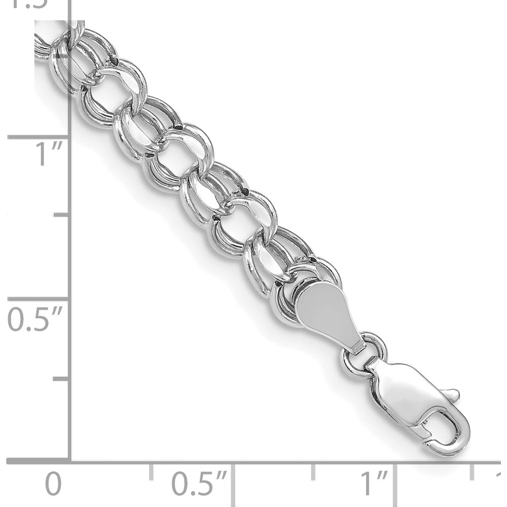 14K White Gold 6mm Hollow Diamond-Cut Double Link Charm Bracelet - 7" Length by Oro Pregiato