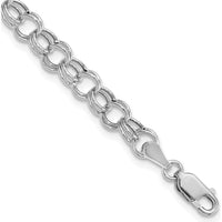 14K White Gold 6mm Hollow Double Link Charm Bracelet - 7" Length by Oro Pregiato