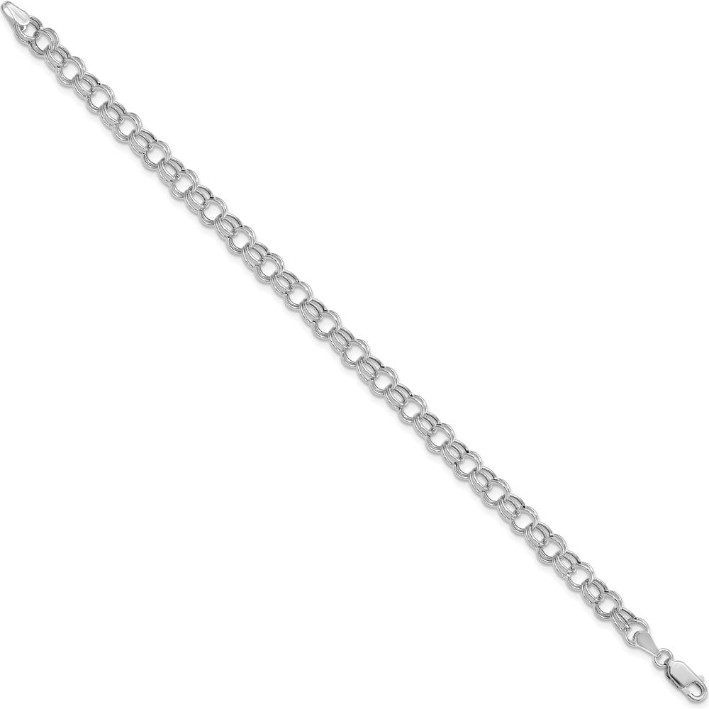 14K White Gold 6mm Hollow Double Link Charm Bracelet - 7" Length by Oro Pregiato