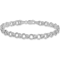 14K White Gold 6mm Hollow Double Link Charm Bracelet - 7" Length by Oro Pregiato