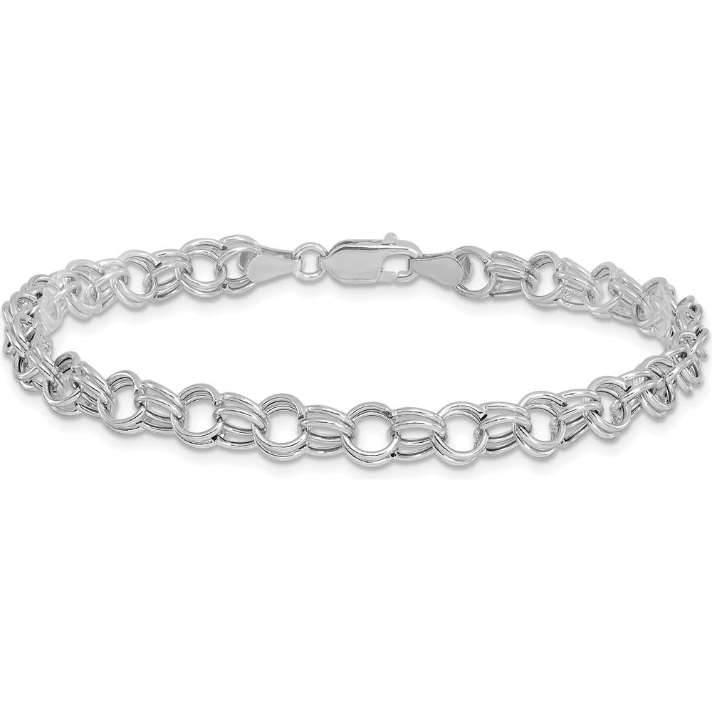 14K White Gold 6mm Hollow Double Link Charm Bracelet - 7" Length by Oro Pregiato