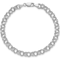 14K White Gold 6mm Hollow Double Link Charm Bracelet - 7" Length by Oro Pregiato