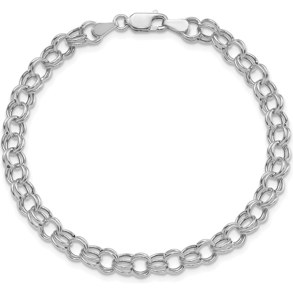 14K White Gold 6mm Hollow Double Link Charm Bracelet - 7" Length by Oro Pregiato