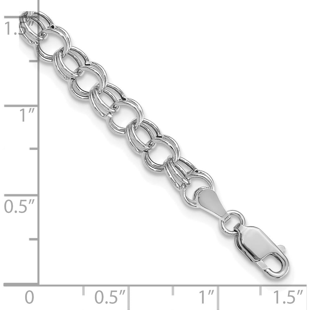 14K White Gold 6mm Hollow Double Link Charm Bracelet - 7" Length by Oro Pregiato