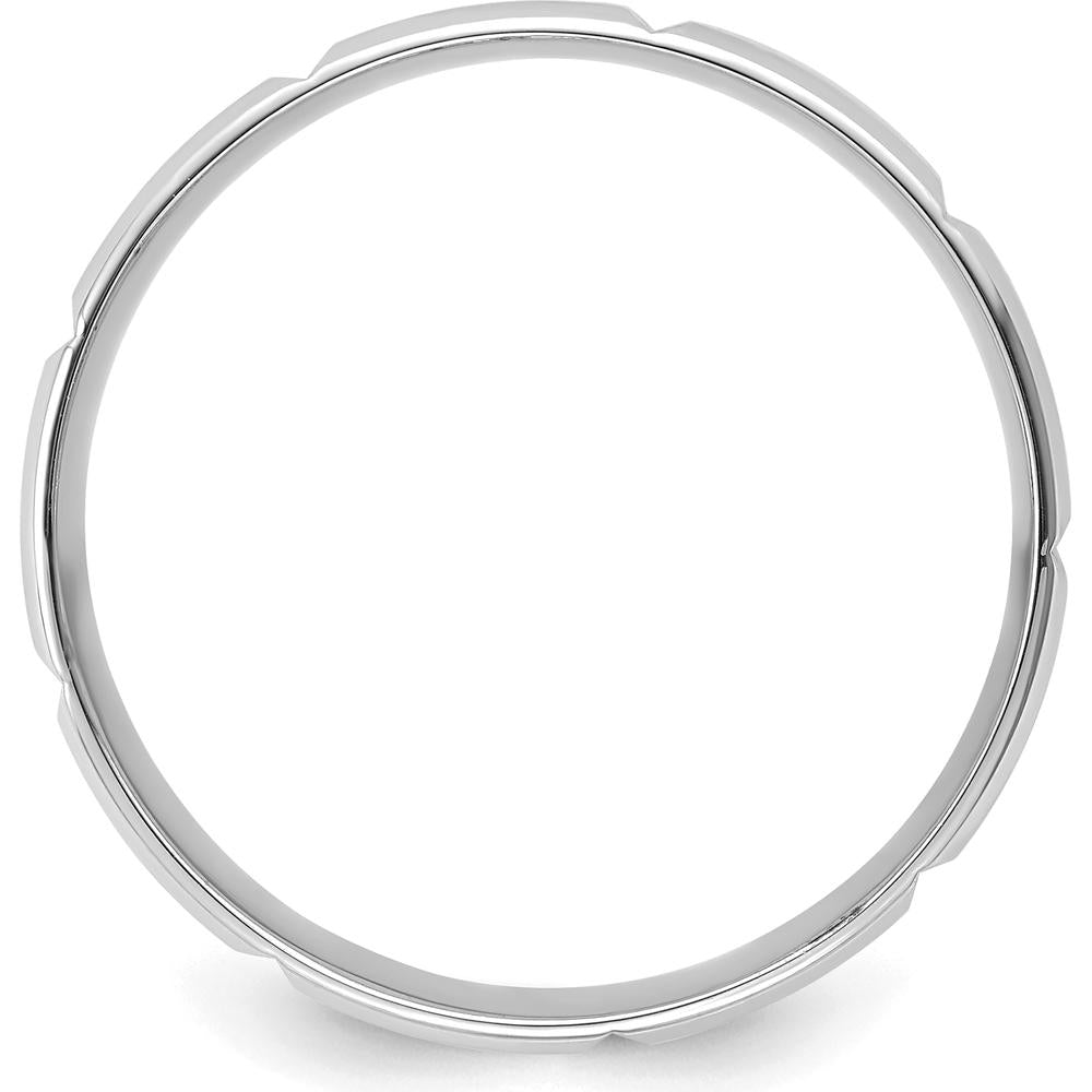 14K White Gold 6mm Lightweight Comfort Fit Brushed/Polished Beveled Edge Wedding Band by 0